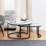 AC Design Furniture Spencer Salontafel, set van 2, witte marmerlook met zwart metalen frame