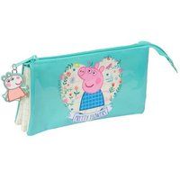 PEPPA PIG PRETTY FLOWERS Etui, drievoudig etui voor kinderen, ideaal voor kinderen op schoolleeftijd, comfortabel en veelzijdig, kwaliteit en duurzaamheid, 22 x 3 x 12 cm, mintgroen/pastelgeel, M