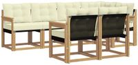 vidaXL Hoek loungeset 7 zitplaatsen Wit en crème Acacia hout