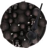 Billiet - Vanlaere Décoration de Noël noire set étoile avec boules de Noël 6 - 8 - 10 cm paquet 41 x pièces - mat/brillant/paillettes mix