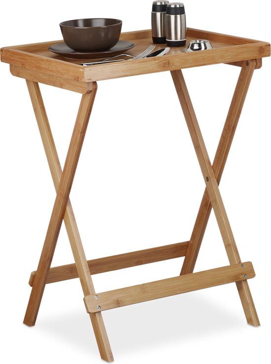 Bijzettafel met dienblad - bamboe - inklapbaar - 66 x 50 x 38,5 cm - lichtbruin