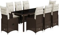 vidaXL 9-delige Bistroset met kussens, poly rattan, bruin