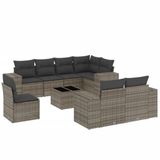 VidaXL Loungeset met Kussens, Poly Rattan, Grijs
