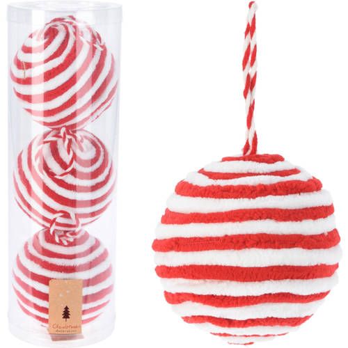 Home & Styling Collection Kerstballen polyester rood - 3 stuks (ø10 cm)