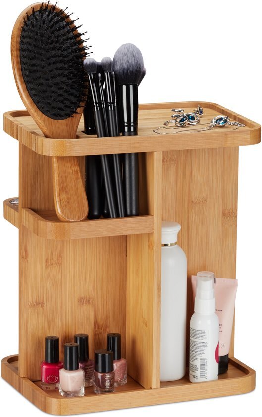 Relaxdays make-up organizer draaibaar - make up standaard - cosmetica toren - bamboe