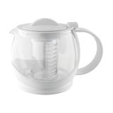 Café Olé Shut Off Theepot, wit, 1200 ml / 4-6 kopjes, helder glazen lichaam, plastic behuizing, theepot met infuser, zeef voor losse thee, vaatwasmachinebestendig