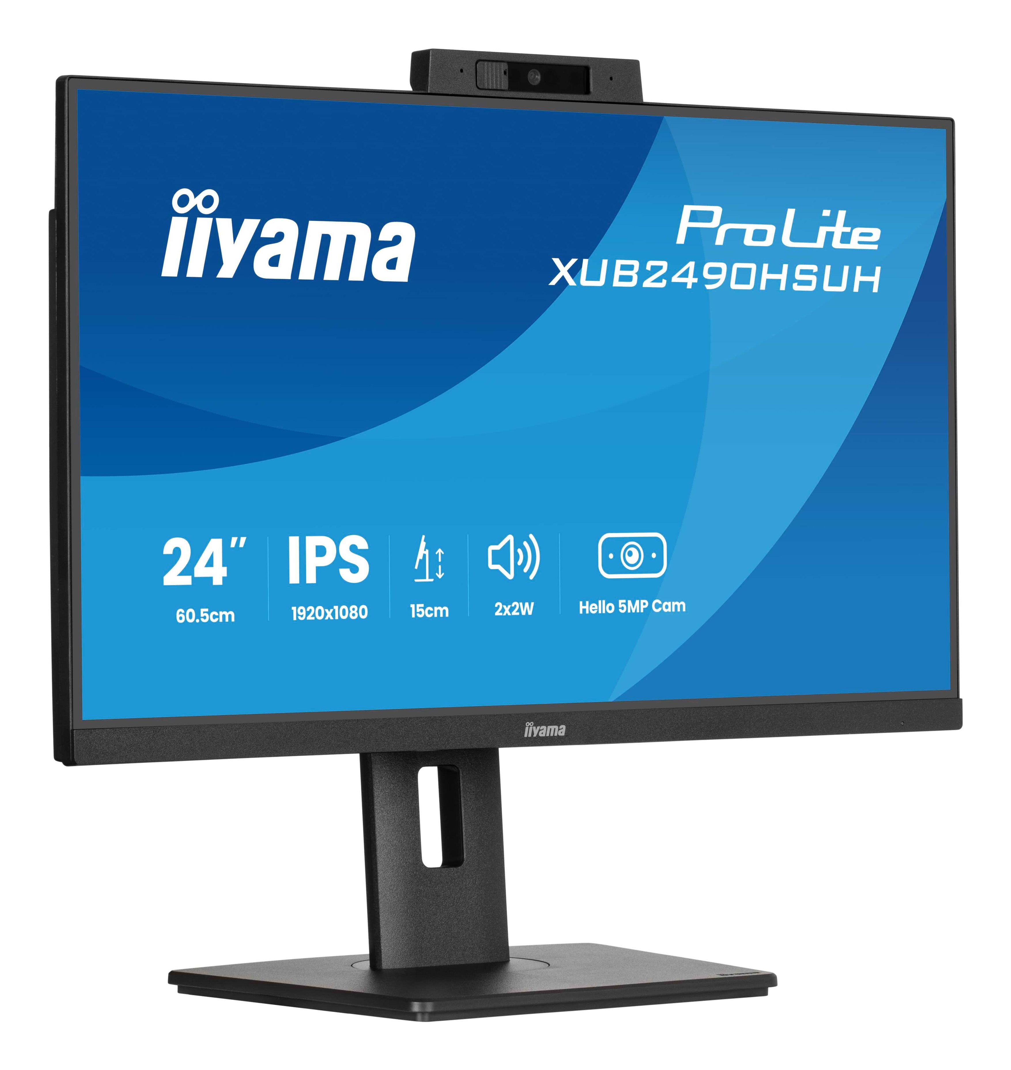 iiyama ProLite XUB2490HSUH-B2 - 24 inch - Full HD - IPS - USB-Hub (3x) - Verstelbaar - Windows Hello Cam