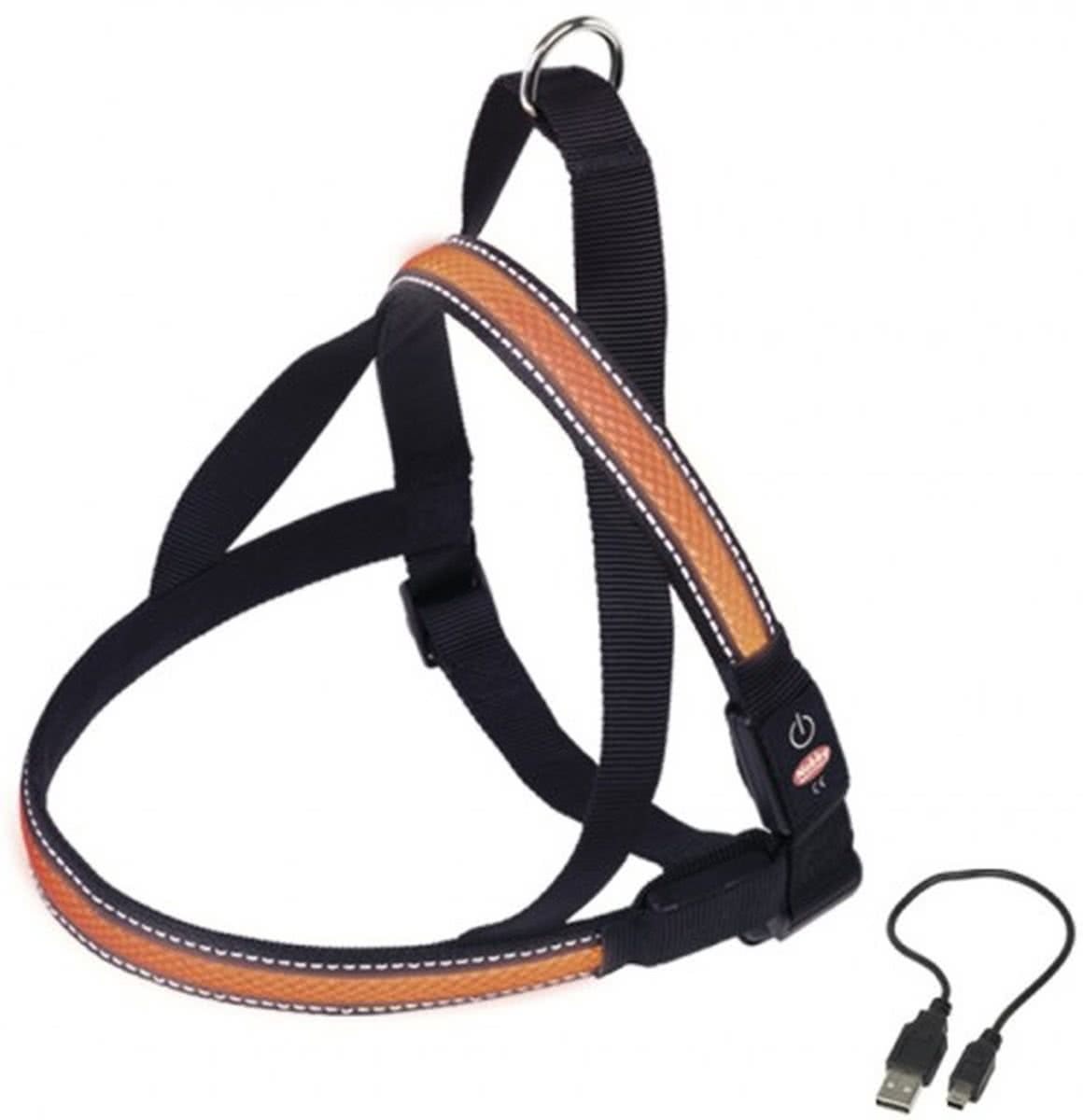 Nobby Verlicht Tuig - Hond - Oplaadbaar - Buikband: 50 tot 65 cm - Borstband: 48 cm - Oranje