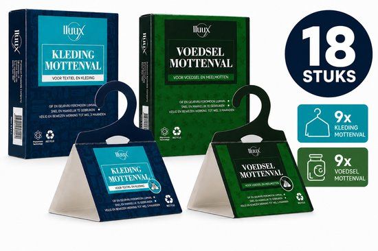 lluux - Mottenval - 18 Stuks - 9x Kledingmottenval + 9x Voedselmottenval