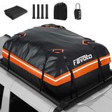 Favoto Dakkoffer, 566 liter, opvouwbare dakkoffer, waterdichte daktas met antislipmat, deurhaken, versterkingsriemen voor auto's, SUV's, met/zonder bagagedrager, reizen, bagagetransport, zwart-oranje