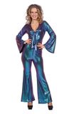 WILBERS & WILBERS 4491 - Disco catsuit dames, jaren 70 jumpsuit met glittereffect, retro kostuum voor carnaval, themafeesten
