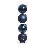Decoris Boules de Noël - 4x pièces - bleu nuit - verre - 10 cm - décoration de Noël