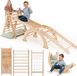 Goodevas Extra Groot 5-in-1 Indoor Klimtoestel voor Peuters – Pikler Driehoek, Klimboog, Helling & Klimnet met Groen Kussen – Montessori Houten Speeltoestel voor Kinderen van 1-5 Jaar