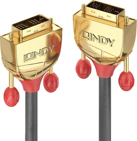 LINDY DVI Aansluitkabel DVI-D 18+1-polige stekker, DVI-D 18+1-polige stekker 15.00 m Goud 36216 DVI-kabel