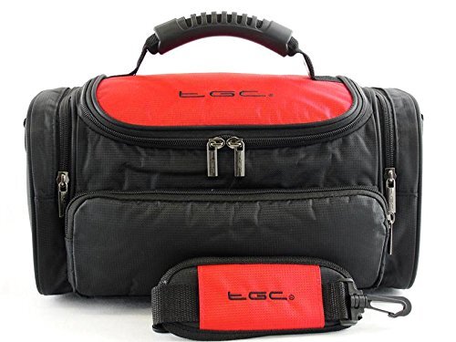 TGC ® Grote Camera Case voor Panasonic Lumix DMC-G5, DMC-GF5, met LUMIX G X VARIO PZ 14-42mm Lens Attached Plus Accessoires, Crimson Rood & Zwart