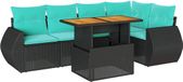 vidaXL 6-delige Loungeset met kussens, polyrattan, zwart