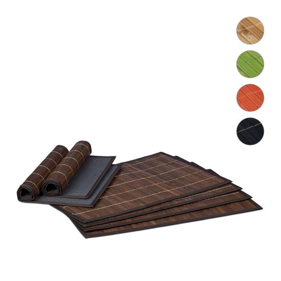 Relaxdays placemats 6 stuks tafelmatje bamboe rechthoekig verschillende kleuren