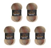 5 Wollbiene Batik Fine Wol, 5 x 100 g, 500 gram wol met kleurverloop, meerkleurig, kleur: 5020 bruin beige