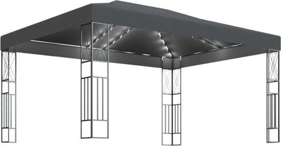 vidaXL Prieel met LED-lichtslinger 3x4 m stof antracietkleurig