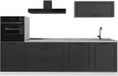 Vicco Complete keukeneenheid R-Line, Antraciet landelijk/Wit, 280 cm marmer werkblad