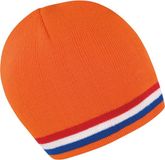 Beechfield Oranje supporters winter muts met rood/wit/blauwe streep - Koningsdag thema - Nederland - Holland - volwassenen