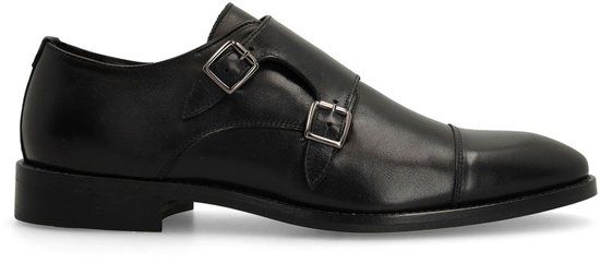 Manfield Heren Zwarte Leren Gespschoenen Maat 44