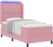 vidaXL Boxspringbed met LED-stripverlichting Roze 90 x 200 cm Fluweel