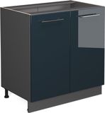 Vicco Keukenonderkast Fame-Line, Donkerblauw hoogglans/Antraciet, 80 cm zonder werkblad