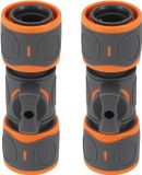 Wan GmbH Raccord de tuyau d'arrosage - Connecteur Stop-eau - Régler le débit d'eau - Vanne intégrée - 12 mm - Noir Orange