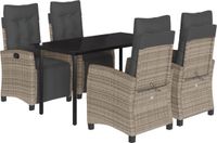 vidaXL 5-delige Tuinset met kussens poly rattan grijs