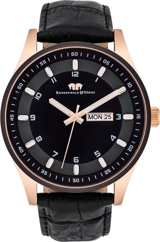 Rhodenwald & Söhne Couragian Herenhorloge - Zwart - Rosékleurig - Leer - 43 mm