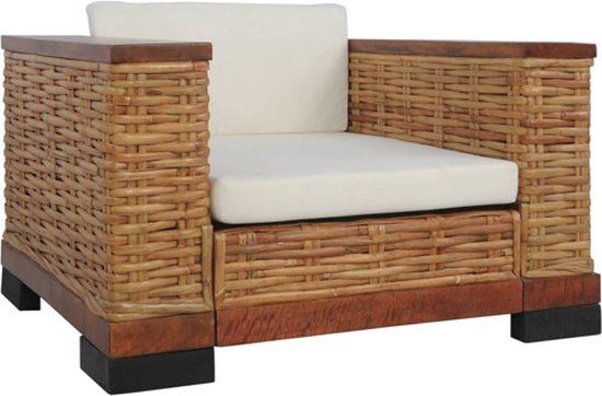vidaXL Fauteuil met kussens natuurlijk rattan bruin