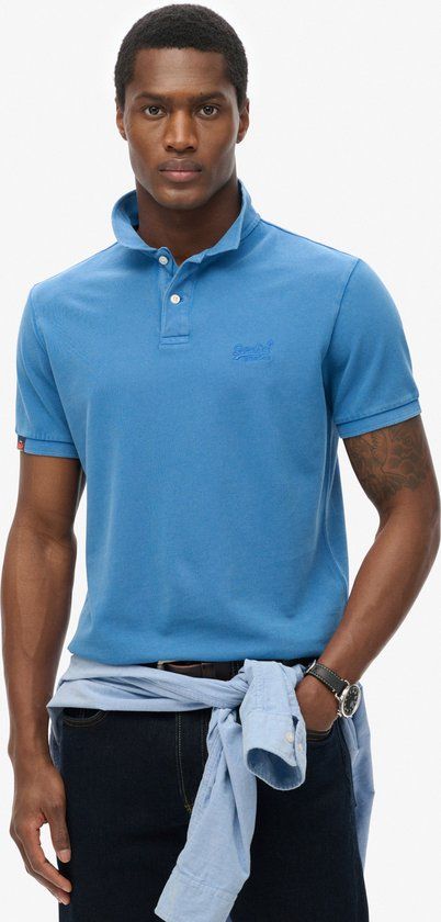 Superdry VINT DESTROY POLO Heren Poloshirt - Blauw - Maat M