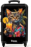 NoBoringSuitcases.com® - Grote koffer - Rolkoffer lichtgewicht - Kat in tropische street art stijl - Reiskoffer met 4 wielen - Grote trolley XL - 67 cm