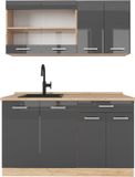 Vicco R-Line Cuisine pour une personne – 140 cm, WB Chêne anthracite brillant/chêne doré