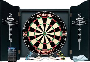 Winmau Professional Darts Set with Sniper Dartboard and Black Cabinet