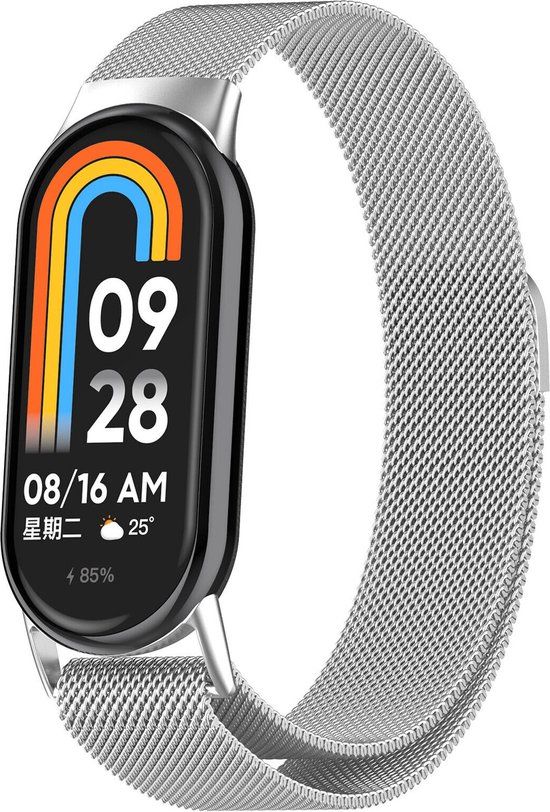 Strap-it Milanese band voor Xiaomi Mi Smart Band 8 / Band 9 - Zilver