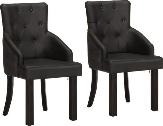 vidaXL Eetkamerstoelen - 2 stuks - Echt geitenleer - Zwart