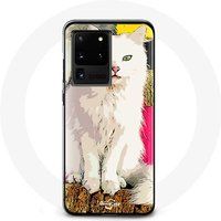 Maniacase Hoesje voor Samsung Galaxy S20 Ultra Turkse Van Witte Kat met blauwe en gele ogen