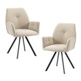 MEUBLE COSY Set van 2 eetkamerstoelen, 360 graden draaibaar, Scandinavische stoel met rugleuning en armleuningen, voor woonkamer, keuken, kantoor, zitting met fluweel, metalen poten, beige