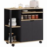 HOMCOM Keukenwagen op wielen met handgreep, verstelbare planken, kast, werkblad, keukenrek op wielen, opbergwagen voor keuken, badkamer, kantoor, woonkamer