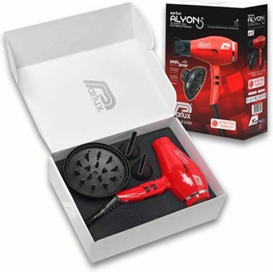 Parlux Pack Alyon met MagicSense diffuser, professionele haardroger met negatieve ionen, krachtig en licht, gemaakt in Italië, kleur rood