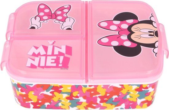 Stor Disney Minnie Mouse broodtrommel - roze - 3 vaks lunchbox - BPA-vrij