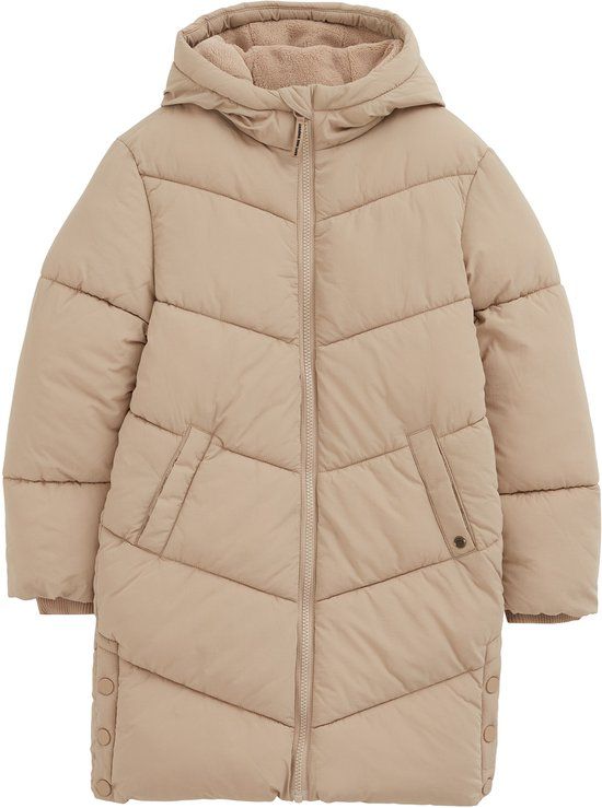 WE Fashion Meisjes lange pufferjas - Beige - Maat 158/164