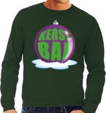 Bellatio Decorations Foute kersttrui kerstbal paars op groene sweater voor heren XXL