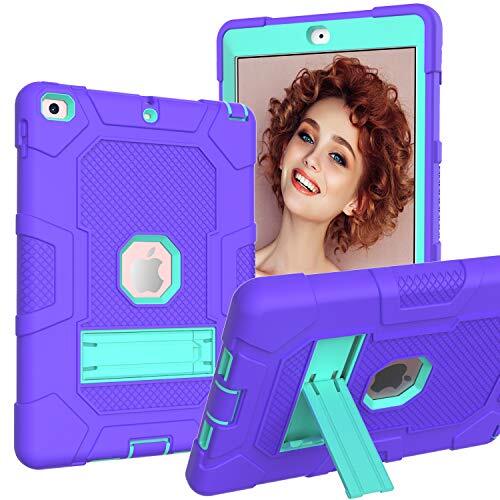 Spzhike Beschermhoes voor iPad 9/8/7 generatie iPad 10,2 inch 2021/2020/2019, kinderen anti-drop dual beschermhoes case met standaard voor iPad 10,2 inch tablet, violet