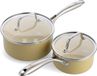 GreenLife Artisan Steelpannenset 4-delig - 1.1/1.9L - PFAS-vrije antikleeflaag - Pannenset inductie - Keramische pan - Ovenbestendig tot 220°C - Met glazen deksel - Geel