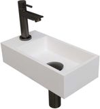 INK - Fonteinpack Polystone Links incl. Fonteinkraan - Design Sifon - Design Plug en Montageset - 360x180x90 Mm - Mat Wit/metal Black