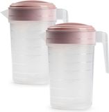 Plasticforte Carafe à eau - 2x - 2L - rose/transparent - avec couvercle - plastique - carafe