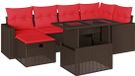 vidaXL 7-delige tuinbankset met kussens, bruin, polyrotan